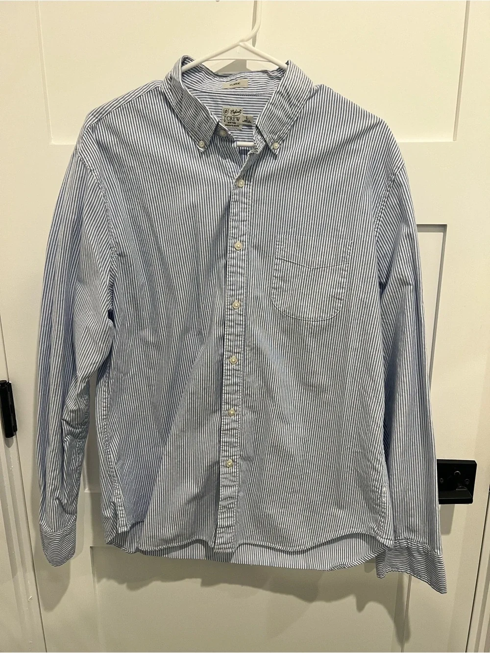 J. Crew Men’s Light Blue and White Pinstripe Button-Down Shirt